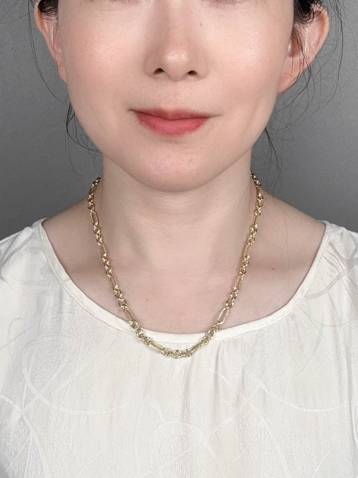18K Gold Mixed Link Necklace 18" 6g+ Textured Trombone and Circle Links R4600 Aurora Designer