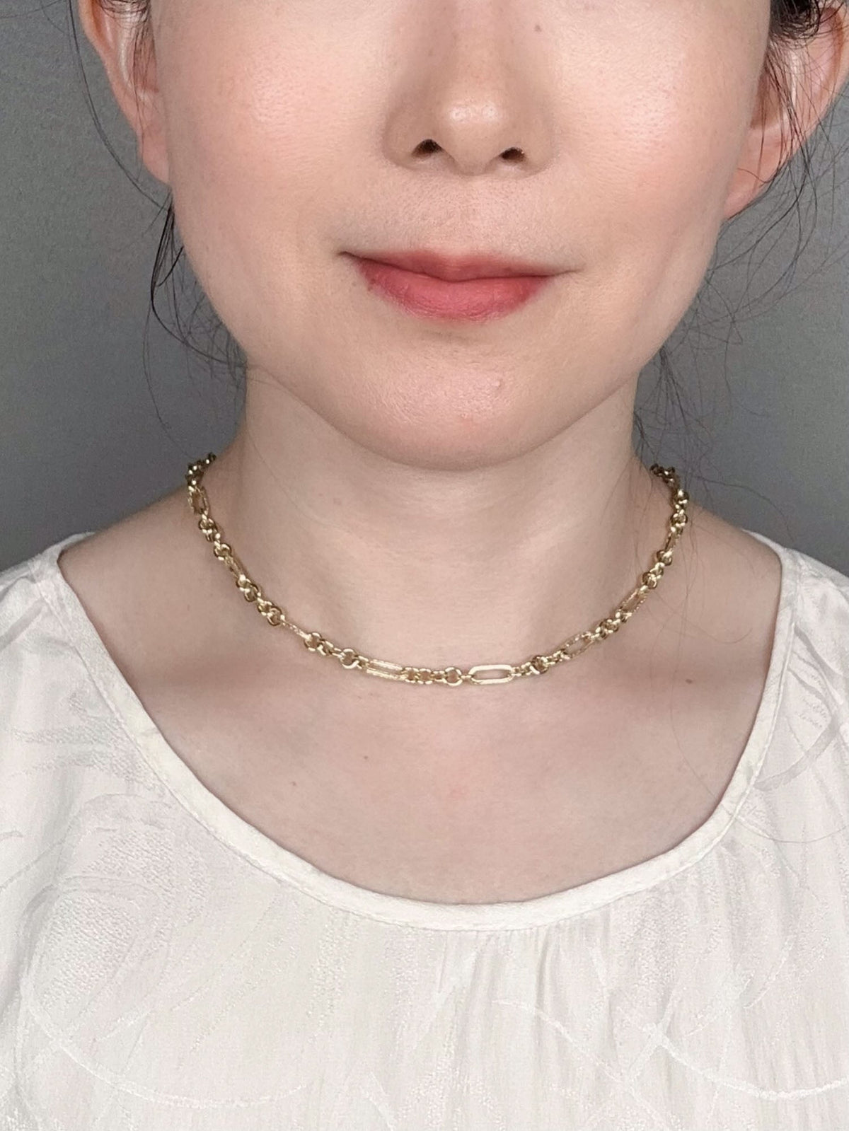 18K Gold Mixed Link Necklace 18" 6g+ Textured Trombone and Circle Links R4600 Aurora Designer