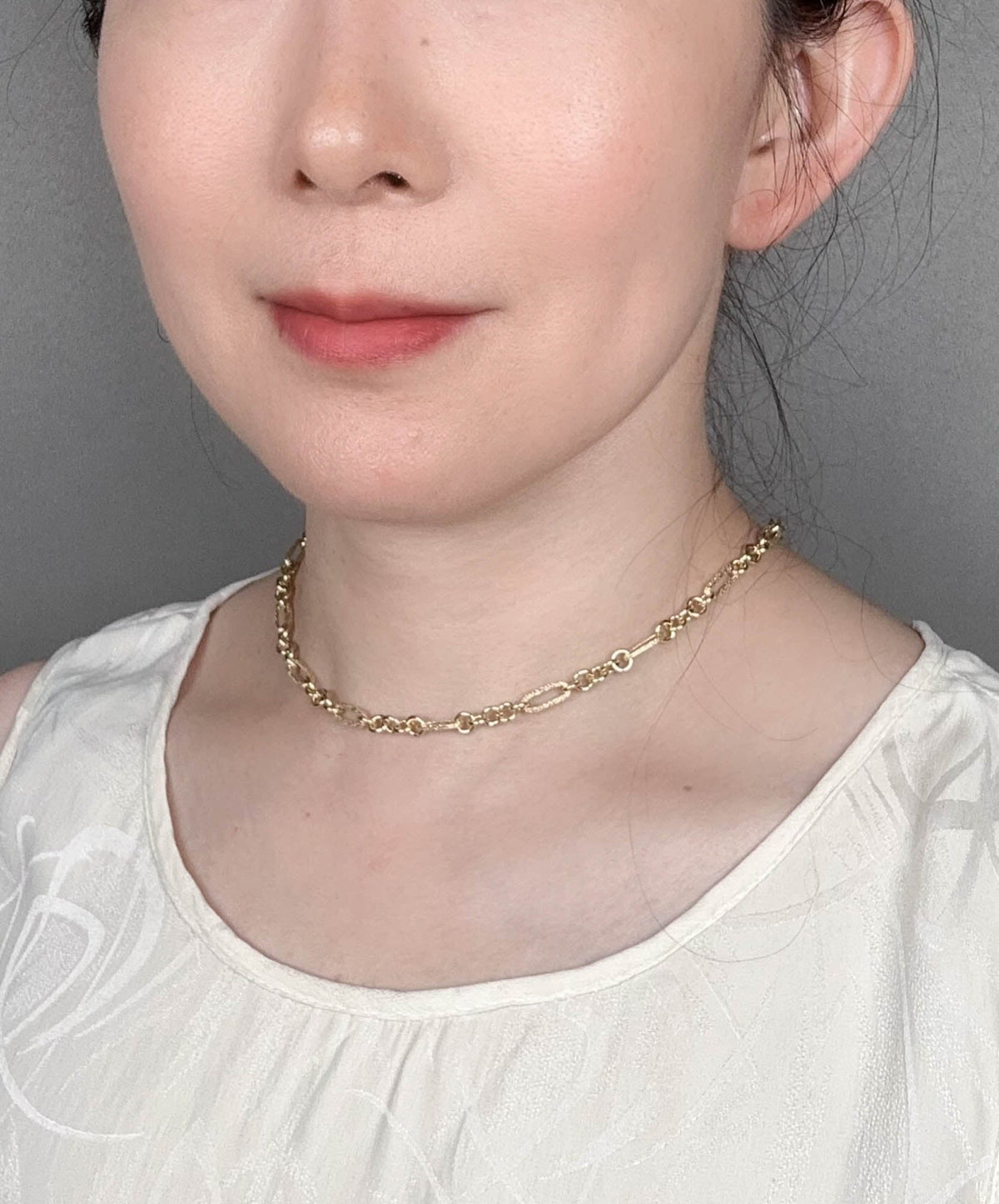 18K Gold Mixed Link Necklace 18" 6g+ Textured Trombone and Circle Links R4600 Aurora Designer