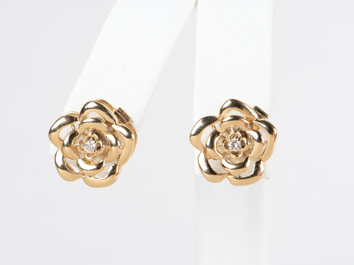 18K Gold Camellia Clip Pendant Charm Diamond Center R4608 Aurora Designer