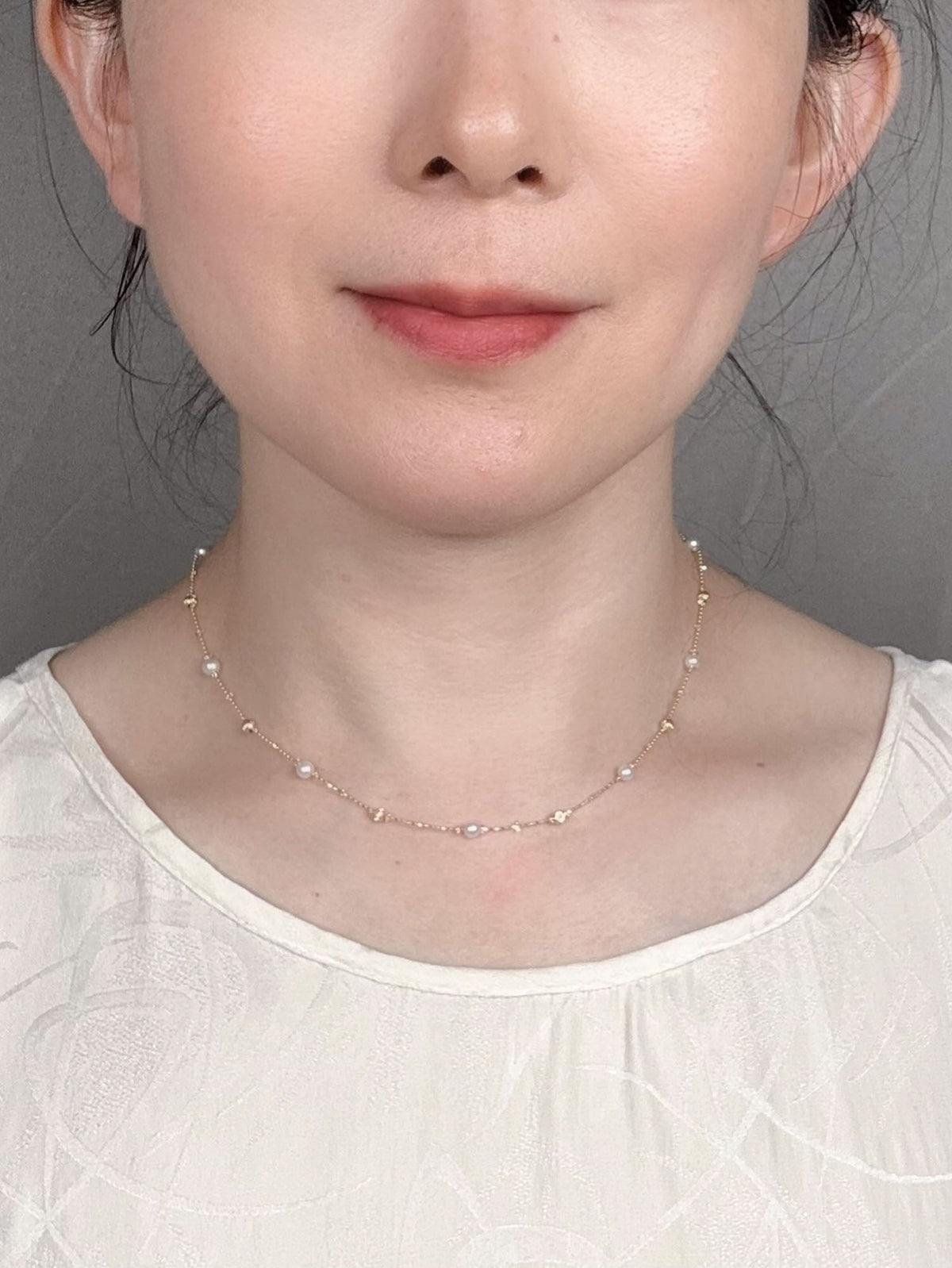 18K Gold Dainty Necklace with Diamond Cut Beads and Pearls R4609 Aurora Designer