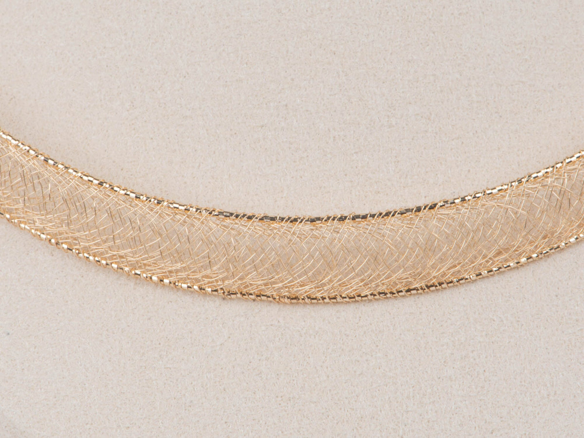 18K Gold Sparkly Thin Gold Wire Weave Choker Necklace 8.64g R4613 Aurora Designer