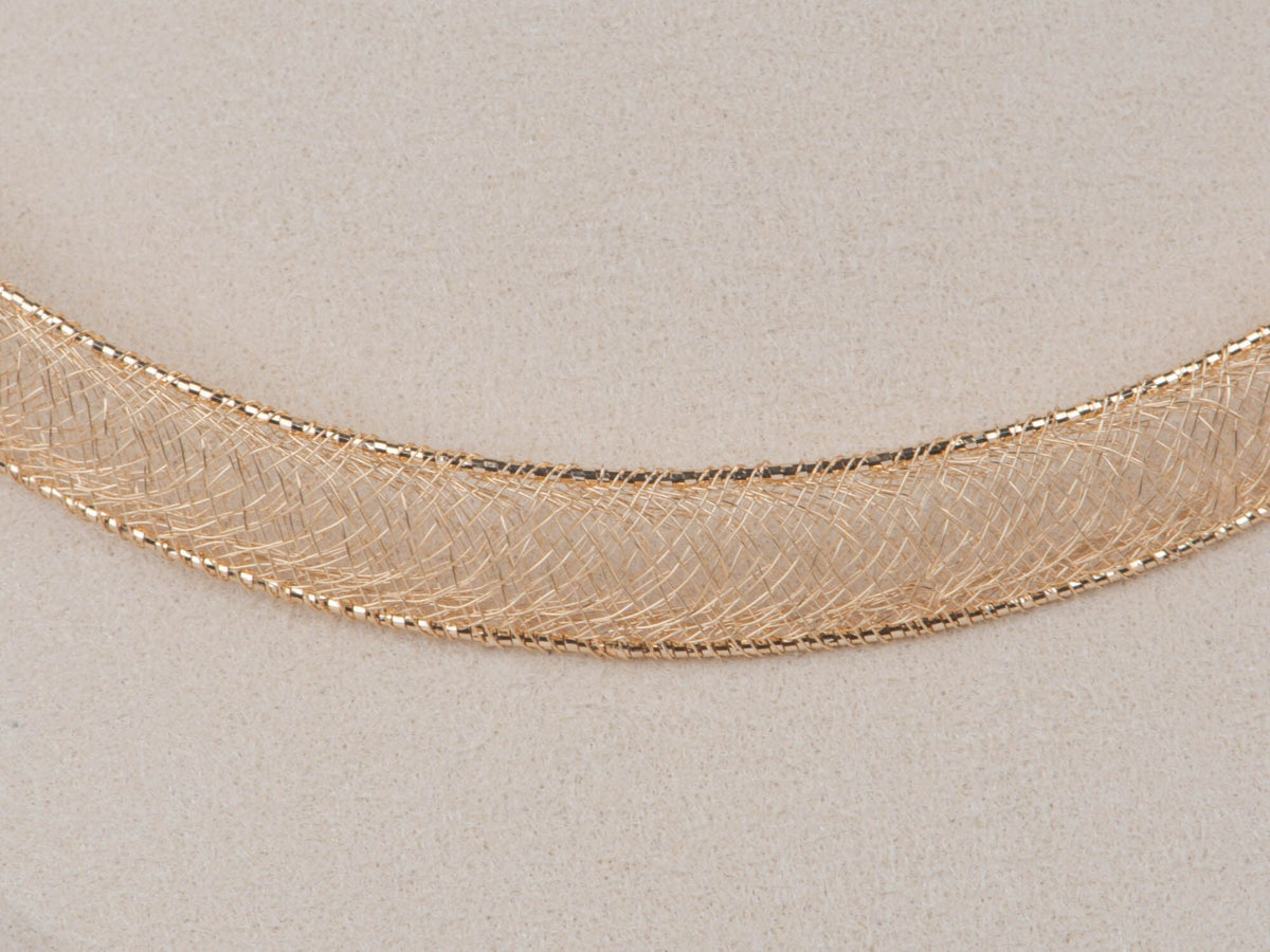 18K Gold Sparkly Thin Gold Wire Weave Choker Necklace 8.64g R4613 Aurora Designer