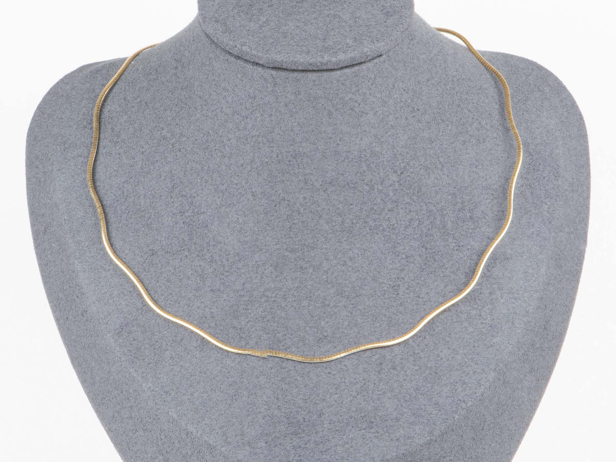18K Yellow and White Gold Double Side Thin Omega Chain Wavy Choker Necklace 4.82g R4614 Aurora Designer