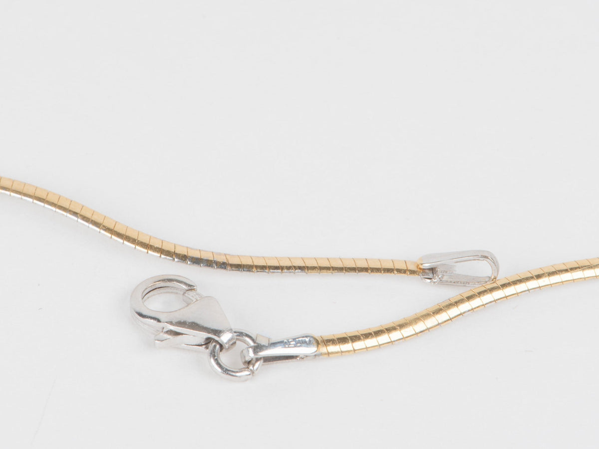 18K Yellow and White Gold Double Side Thin Omega Chain Wavy Choker Necklace 4.82g R4614 Aurora Designer
