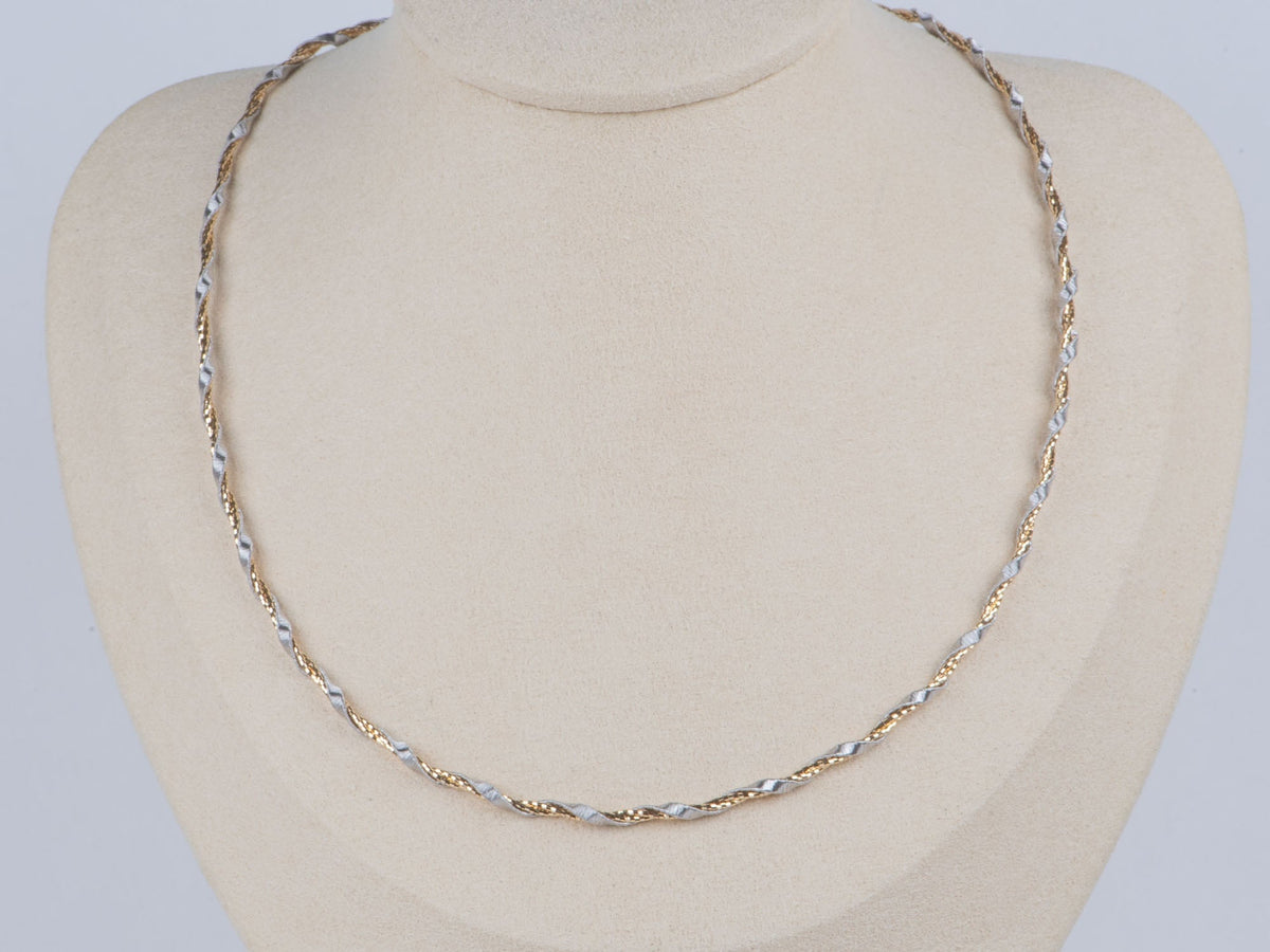 18K Yellow and White Gold Dual Tone Triple Braided Wire Twist Choker Necklace 9.43g R4615 Aurora Designer