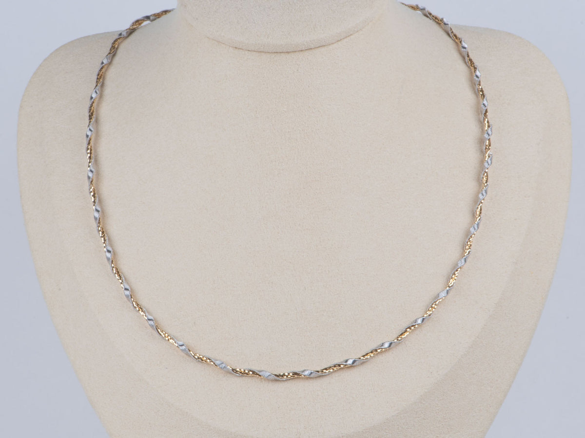 18K Yellow and White Gold Dual Tone Triple Braided Wire Twist Choker Necklace 9.43g R4615 Aurora Designer