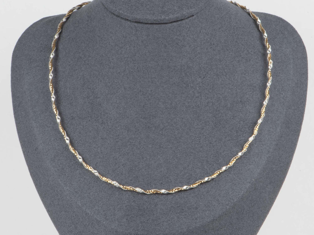 18K Yellow and White Gold Dual Tone Triple Braided Wire Twist Choker Necklace 9.43g R4615 Aurora Designer