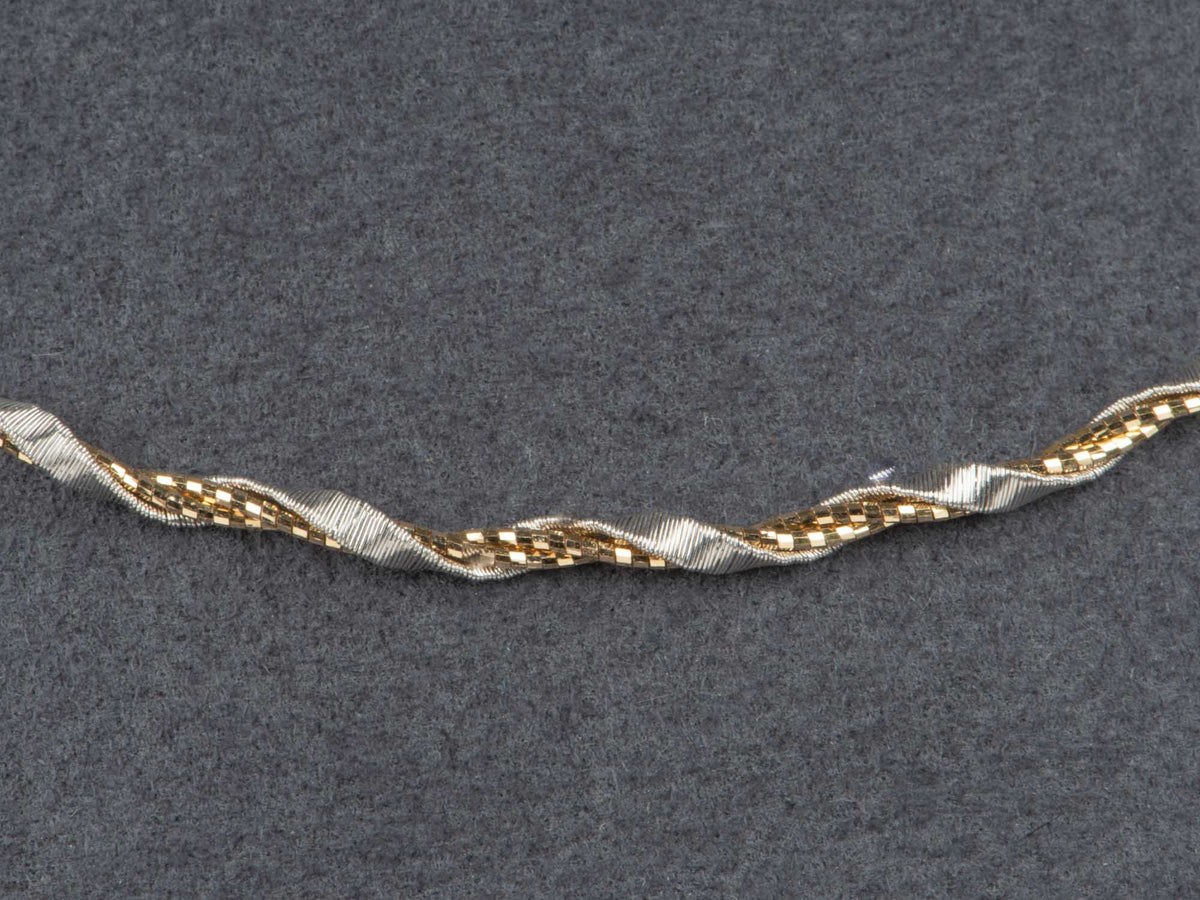 18K Yellow and White Gold Dual Tone Triple Braided Wire Twist Choker Necklace 9.43g R4615 Aurora Designer