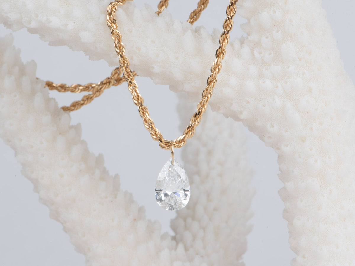 Certified Lab Diamond Necklace Charm Pendant Half and One-Carat 14K Gold R4616 Aurora Designer