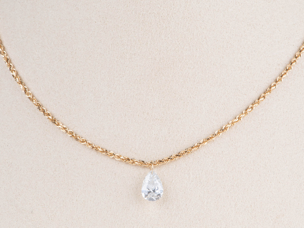 Certified Lab Diamond Necklace Charm Pendant Half and One-Carat 14K Gold R4616 Aurora Designer