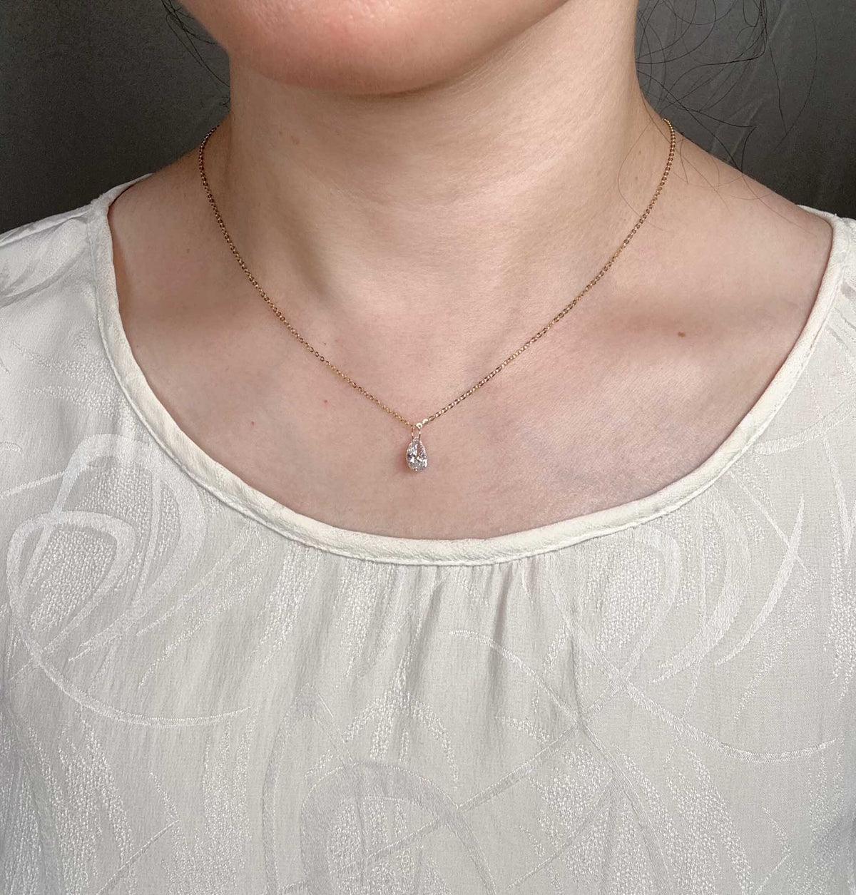 Certified Lab Diamond Necklace Charm Pendant Half and One-Carat 14K Gold R4616 Aurora Designer