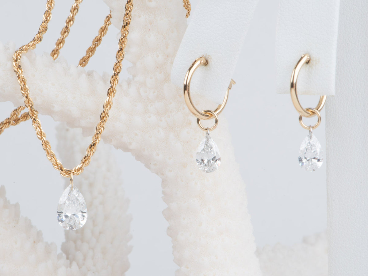 Certified Lab Diamond Ear Dangles Half Carat Each 14K Gold R3248 Aurora Designer