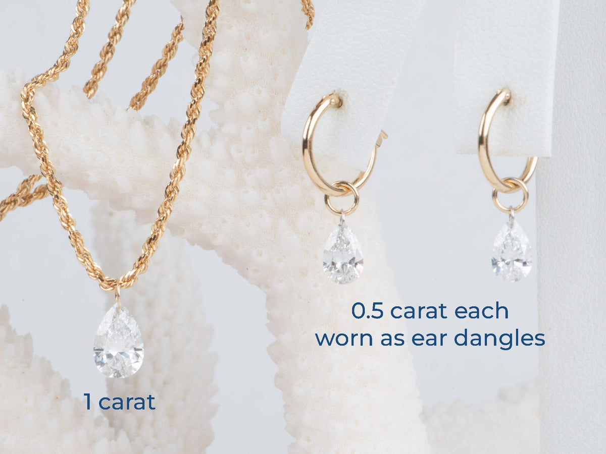 Certified Lab Diamond Necklace Charm Pendant Half and One-Carat 14K Gold R4616 Aurora Designer