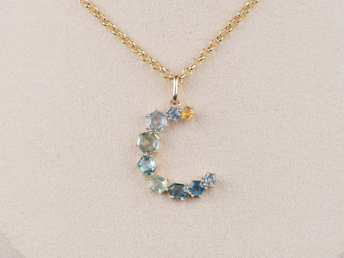 2.38ct Montana Sapphire Moon Crescent Pendant 14K Gold R4634 Aurora Designer