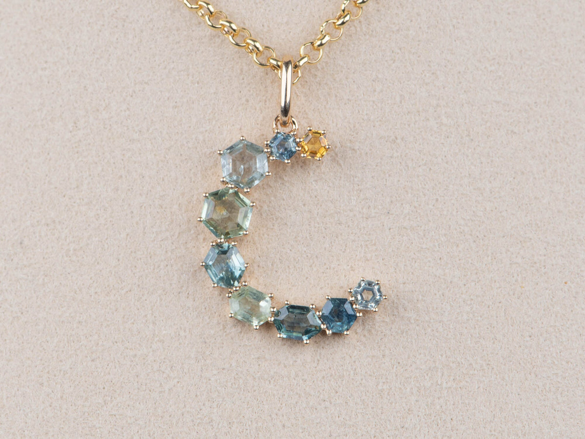 2.38ct Montana Sapphire Moon Crescent Pendant 14K Gold R4634 Aurora Designer