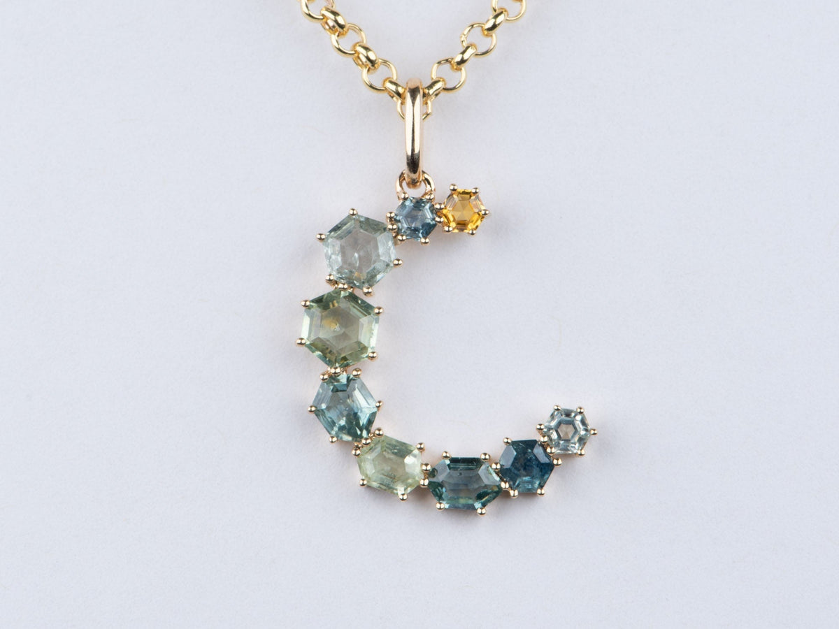2.38ct Montana Sapphire Moon Crescent Pendant 14K Gold R4634 Aurora Designer