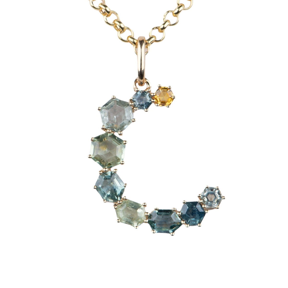 2.38ct Montana Sapphire Moon Crescent Pendant 14K Gold R4634 Aurora Designer