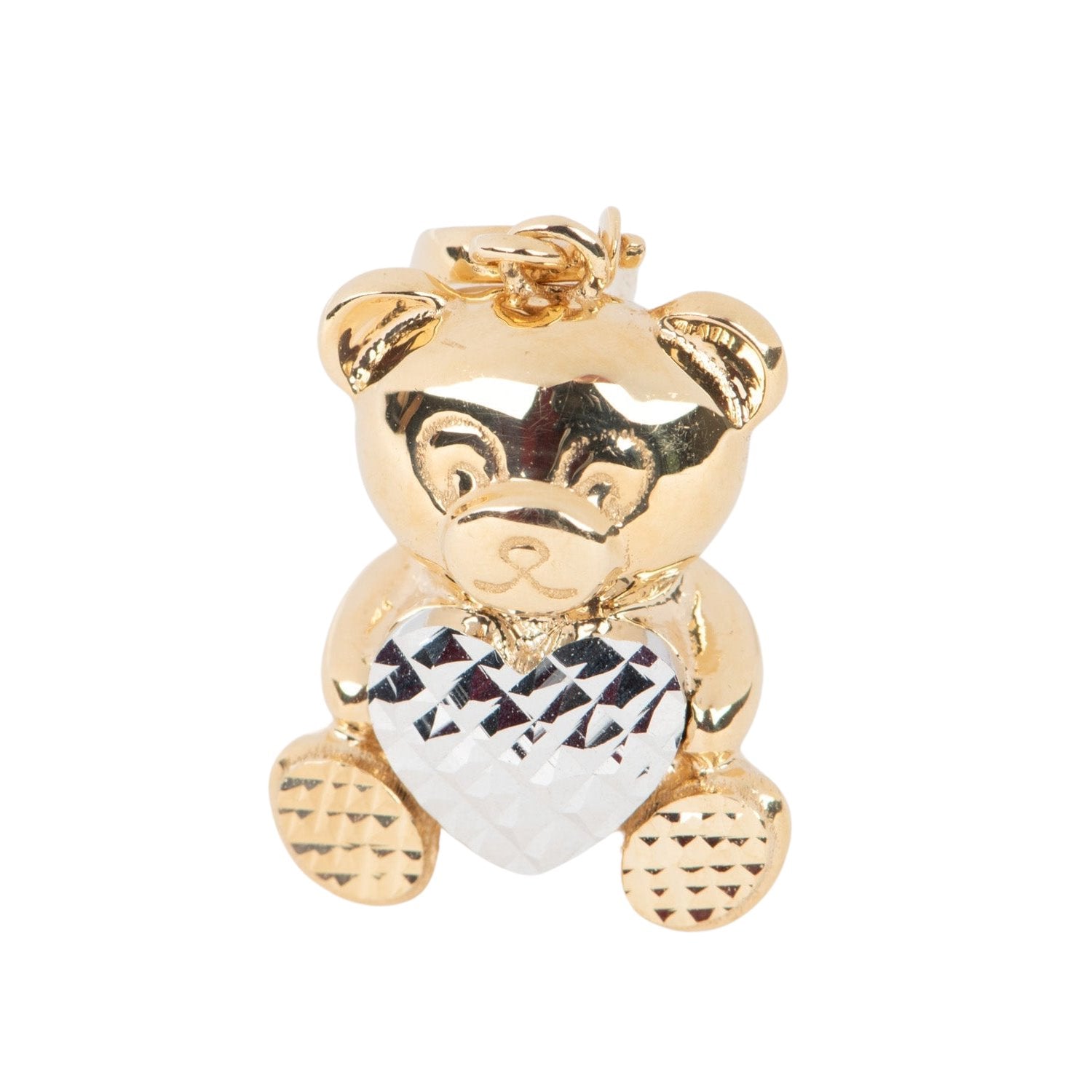 18K Gold Dual Tone Diamond Cut Sparkly Teddy Bear Pendant