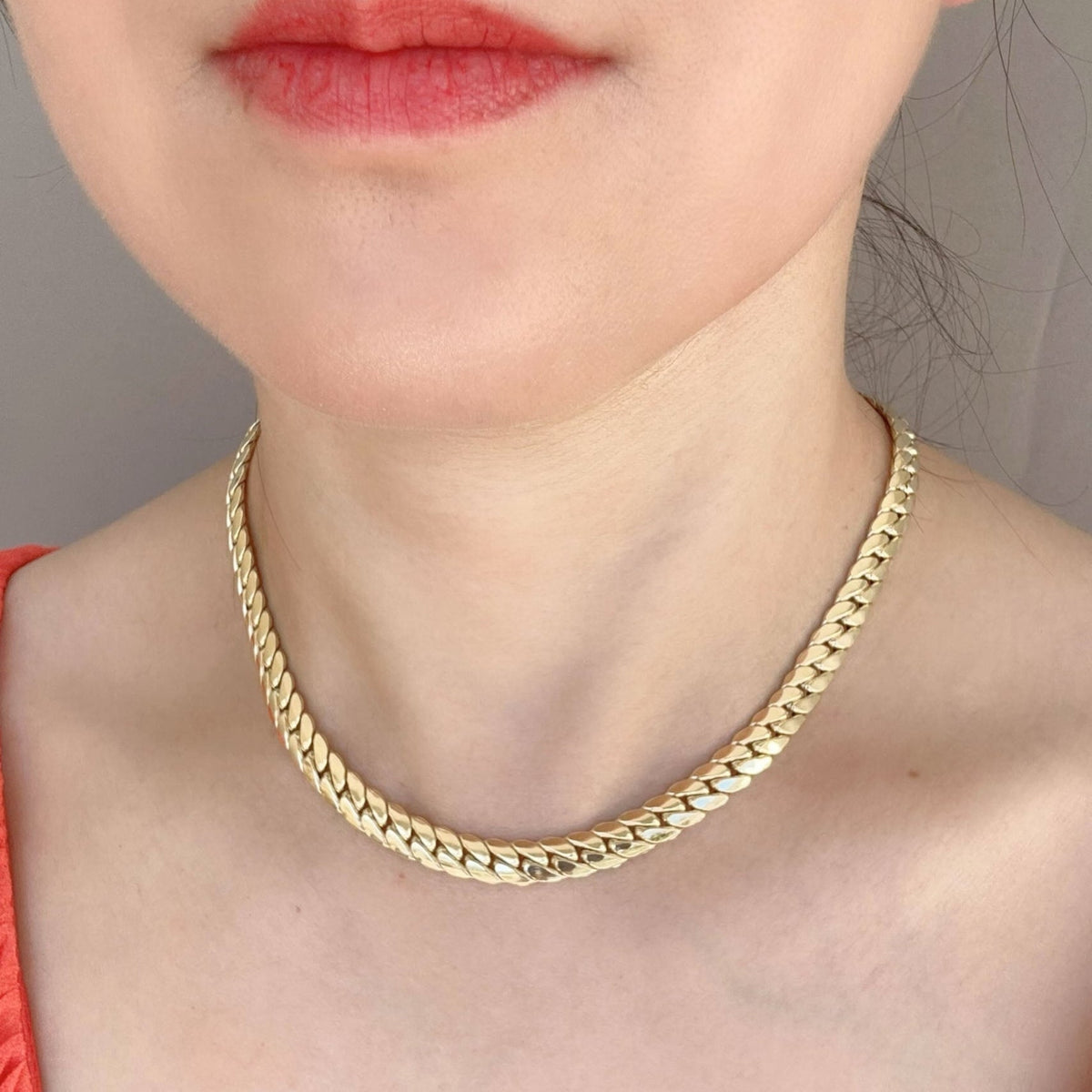 14K Gold 7.4mm Wide Miami Cuban Chain Necklace 16" 12.6g R4638 Aurora Designer