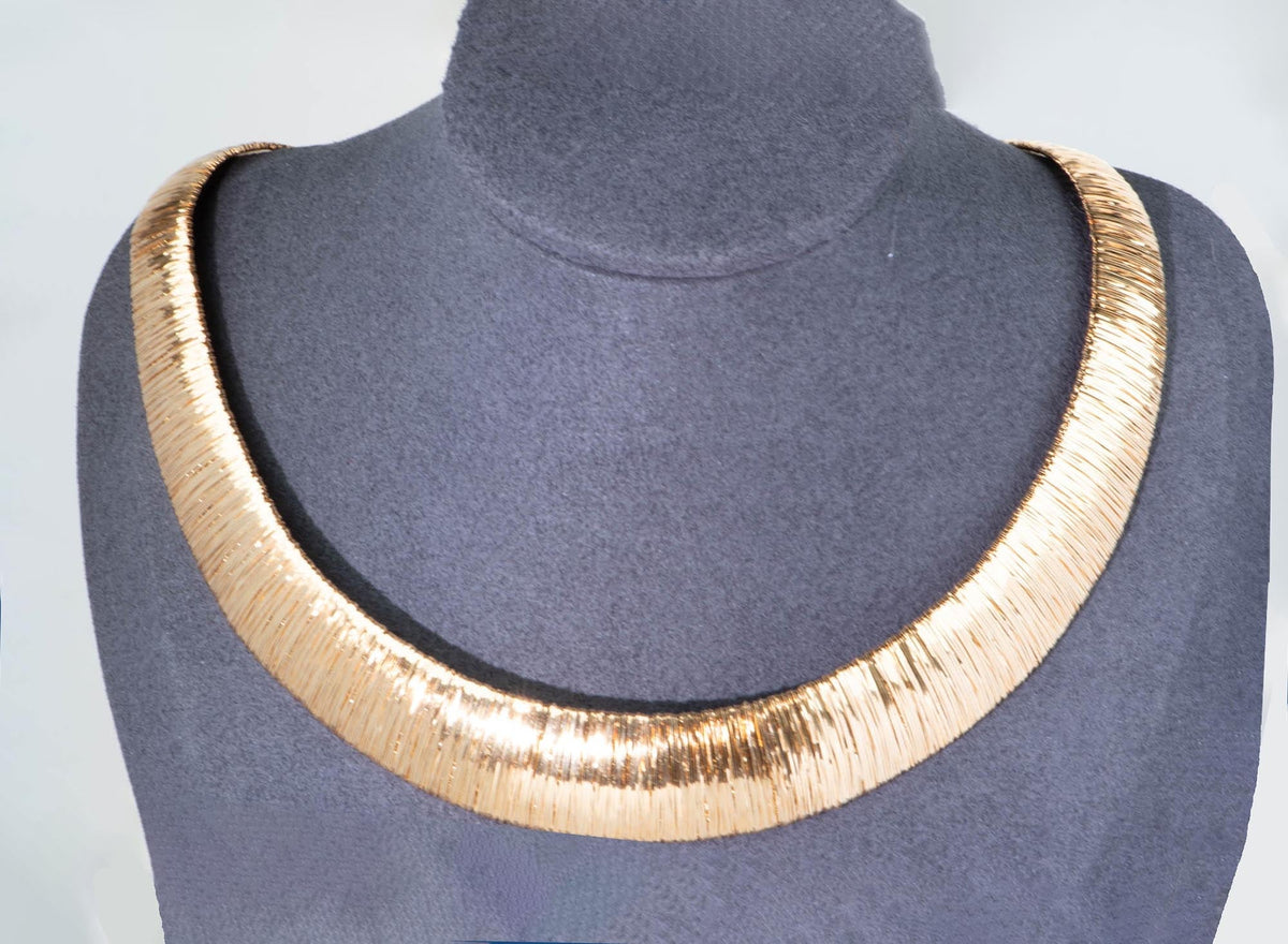 18K Gold Modern Cleopatra Wide Woven Necklace 43.9g R4640 Aurora Designer