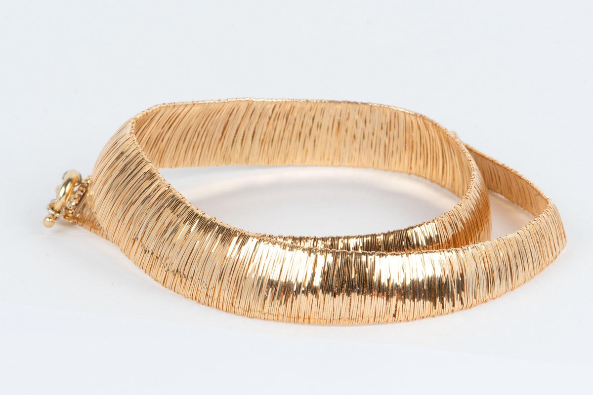 18K Gold Modern Cleopatra Wide Woven Necklace 43.9g R4640 Aurora Designer