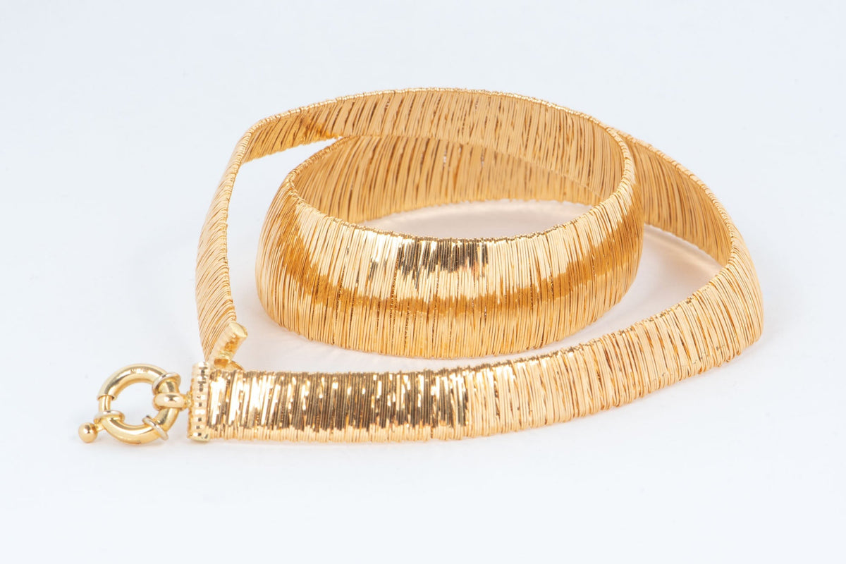 18K Gold Modern Cleopatra Wide Woven Necklace 43.9g R4640 Aurora Designer