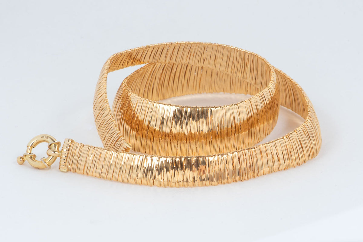 18K Gold Modern Cleopatra Wide Woven Necklace 43.9g R4640 Aurora Designer