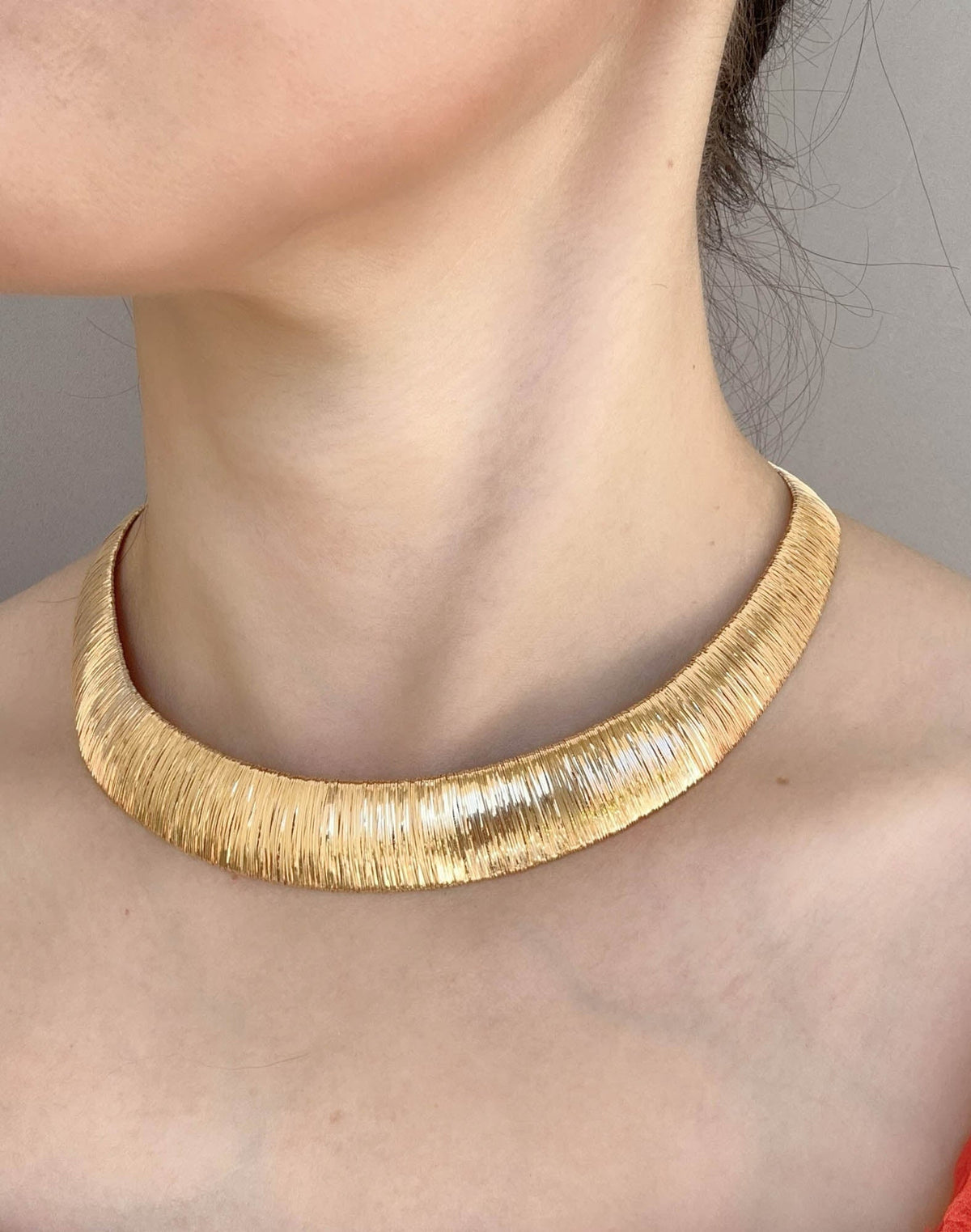 18K Gold Modern Cleopatra Wide Woven Necklace 43.9g R4640 Aurora Designer
