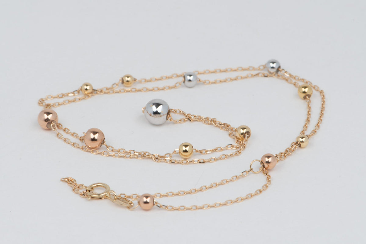 18K Gold Necklace with Tri-Color Movable Beads R4641 Aurora Designer