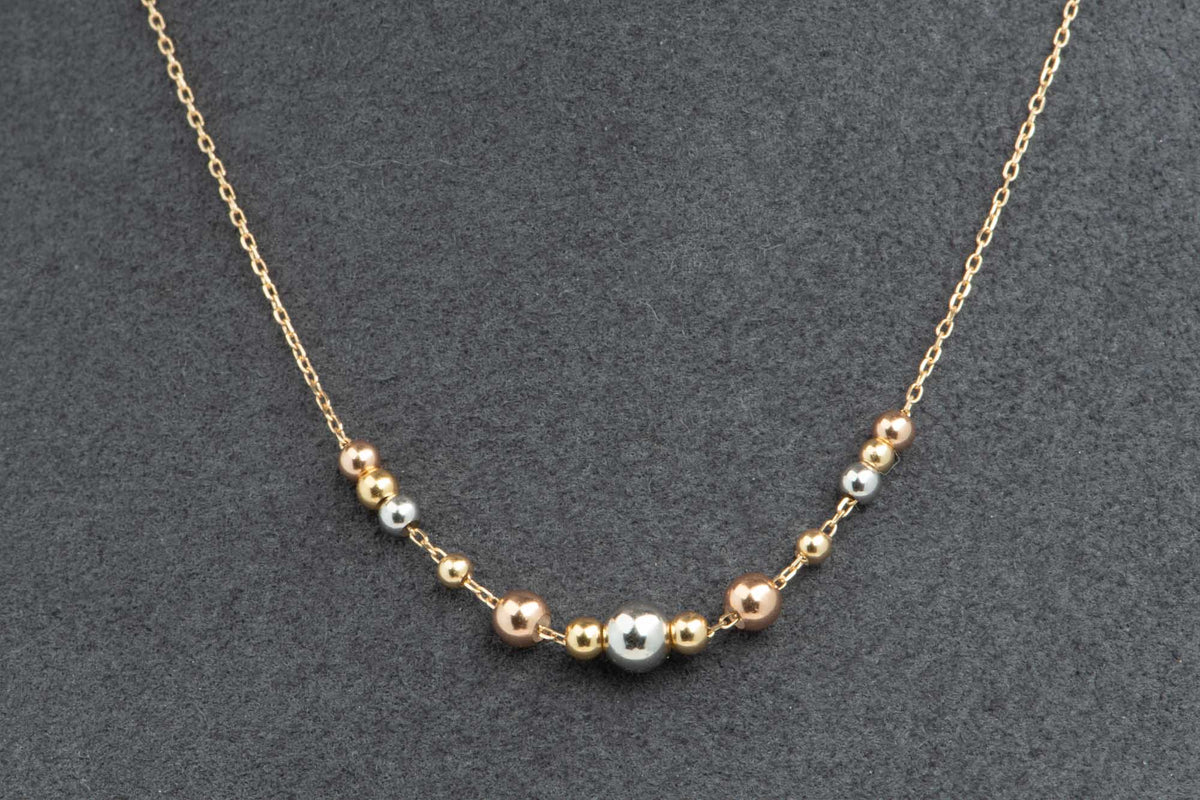 18K Gold Necklace with Tri-Color Movable Beads R4641 Aurora Designer