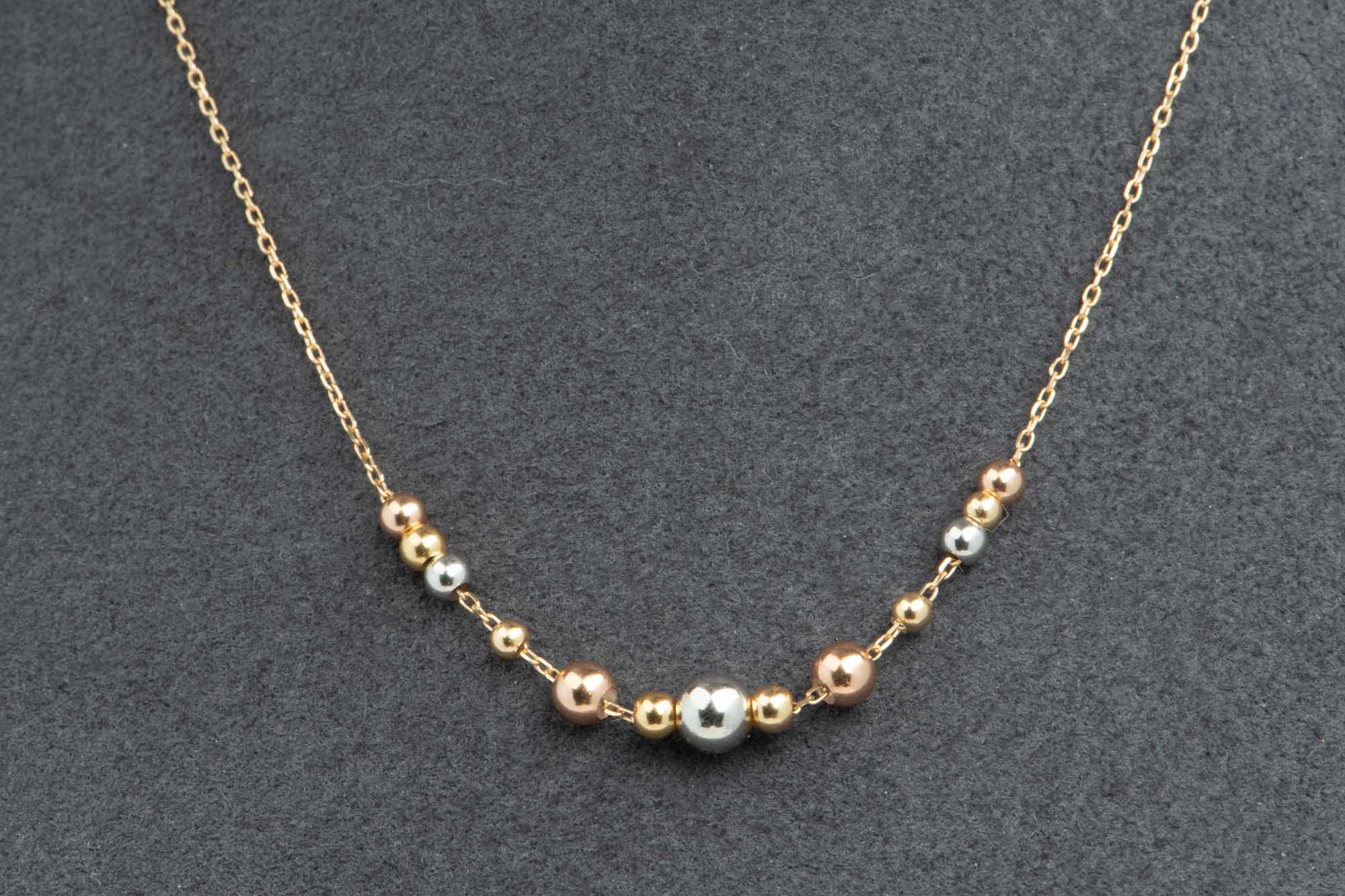 18K Gold Necklace with Tri-Color Movable Beads R4641 - Aurora Designer