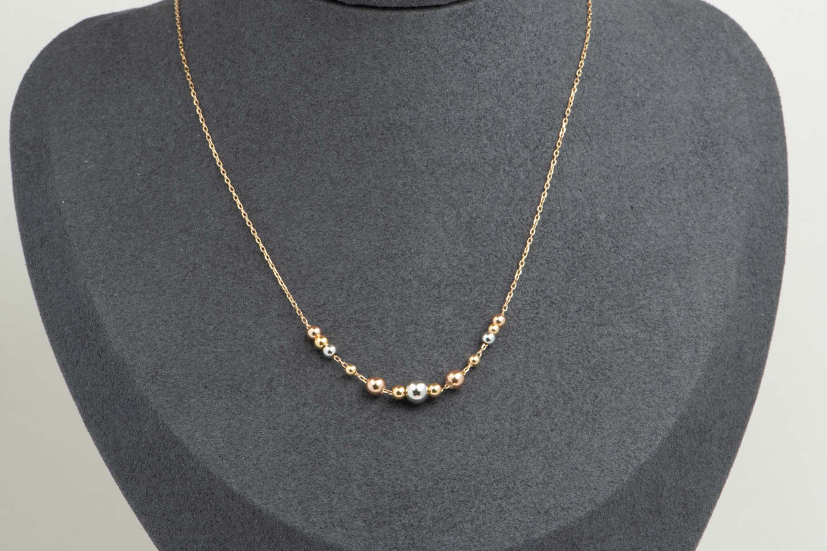 18K Gold Necklace with Tri-Color Movable Beads R4641 Aurora Designer