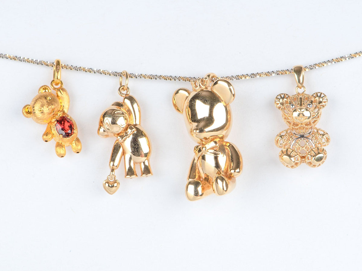 Large 18K Gold Teddy Bear with Crown Pendant R4643 Aurora Designer
