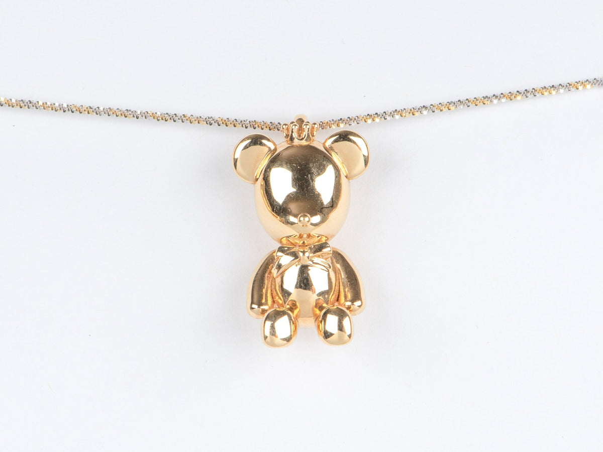 Large 18K Gold Teddy Bear with Crown Pendant R4643 Aurora Designer