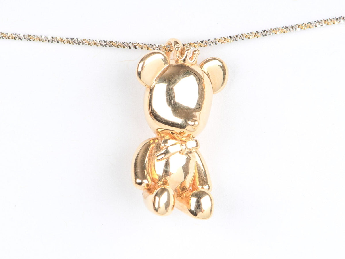 Large 18K Gold Teddy Bear with Crown Pendant R4643 Aurora Designer
