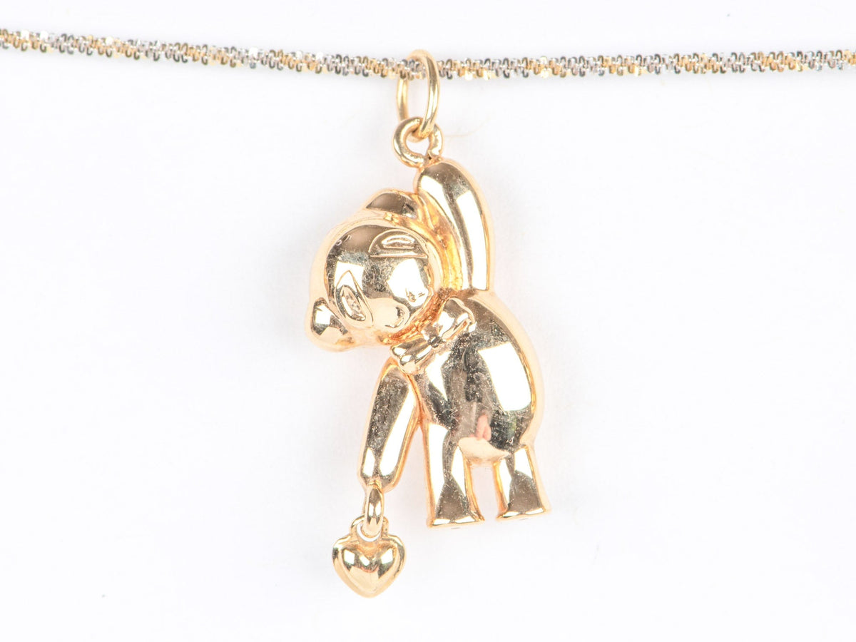 18K Gold Teddy Bear Holding Dangling Heart Charm Pendant R4644 Aurora Designer