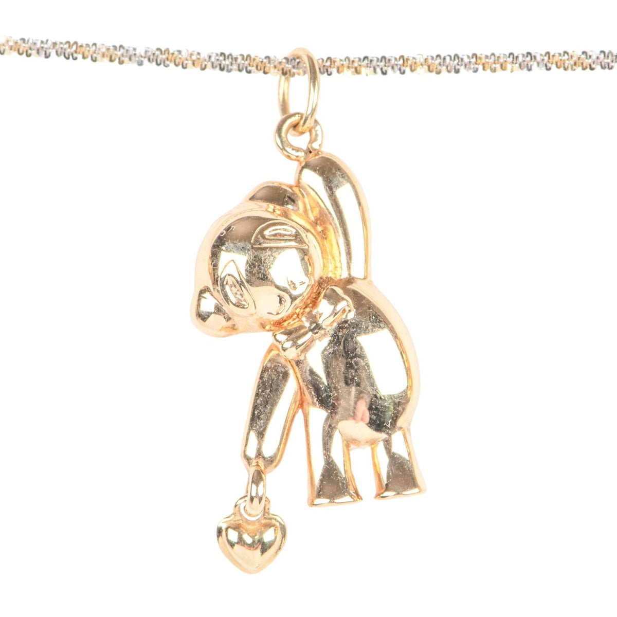 18K Gold Teddy Bear Holding Dangling Heart Charm Pendant R4644 Aurora Designer