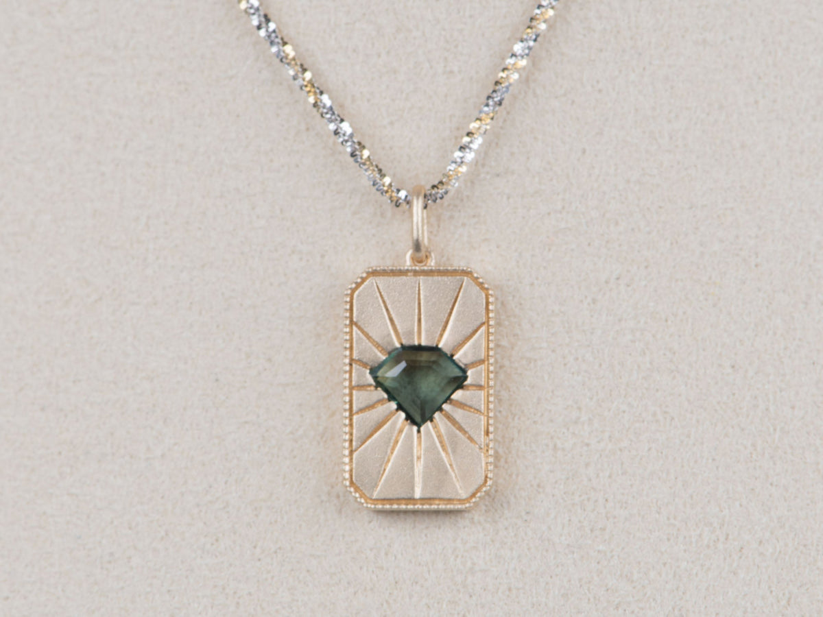 Teal Sapphire Rays Charm 14K Gold Pendant R4649 Aurora Designer