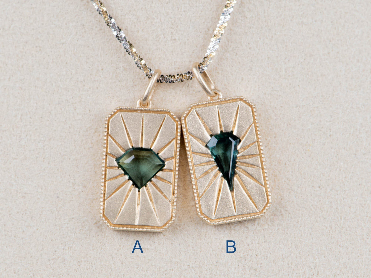 Teal Sapphire Rays Charm 14K Gold Pendant R4649 Aurora Designer