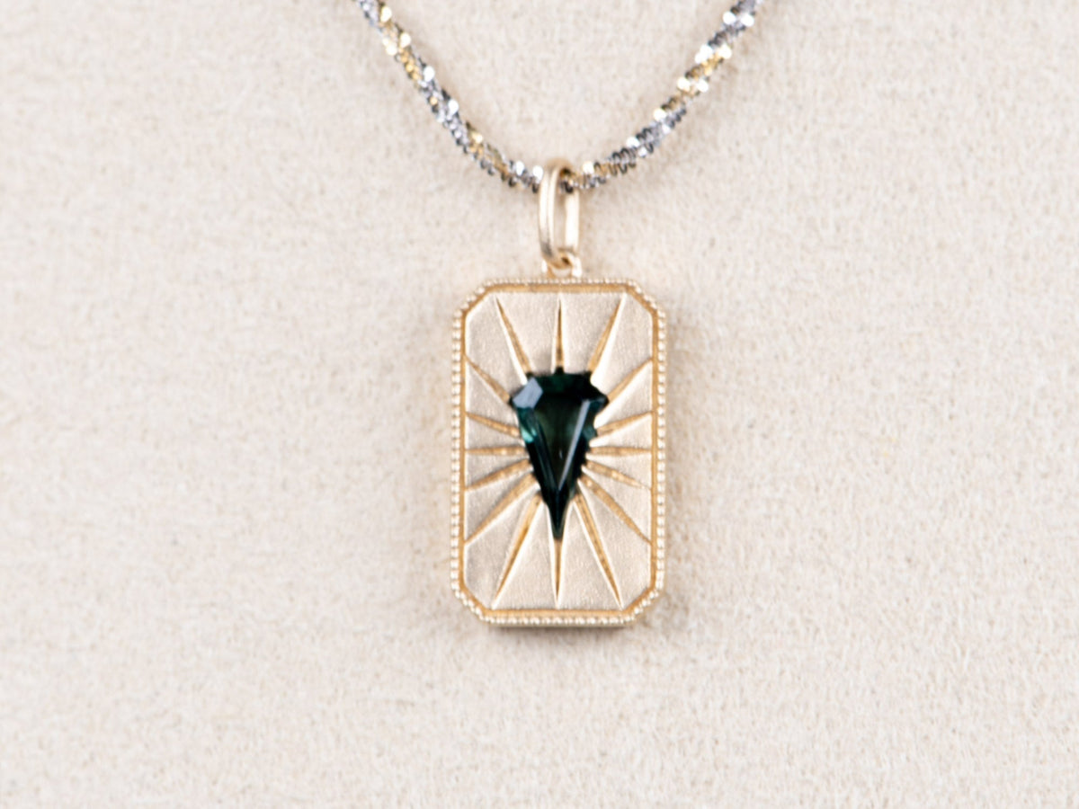 Teal Sapphire Rays Charm 14K Gold Pendant R4649 Aurora Designer