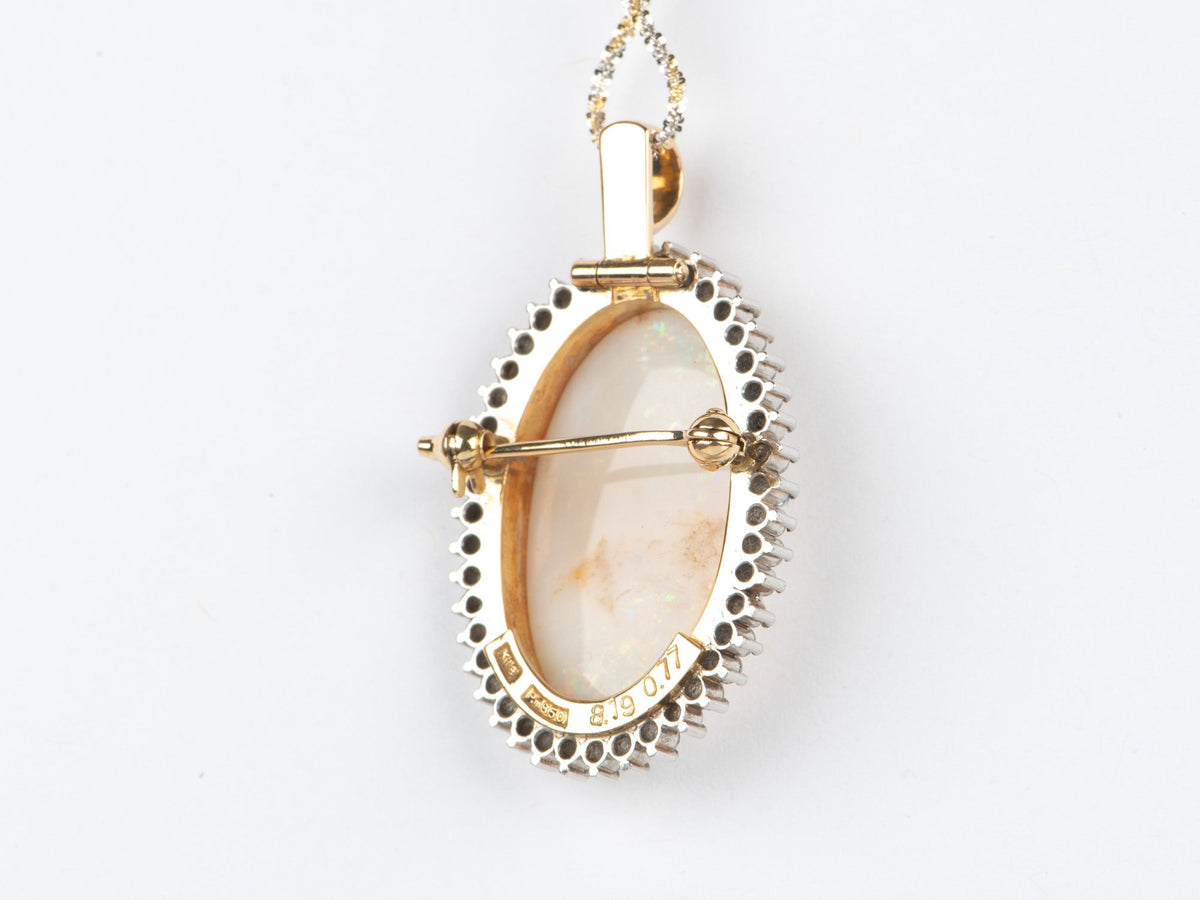 8.19ct Australian Opal Carving with Diamond Halo Convertible Pendant Brooch Platinum 18K Gold 10g+ R4650 Gold 10g+ R4650 Aurora Designer
