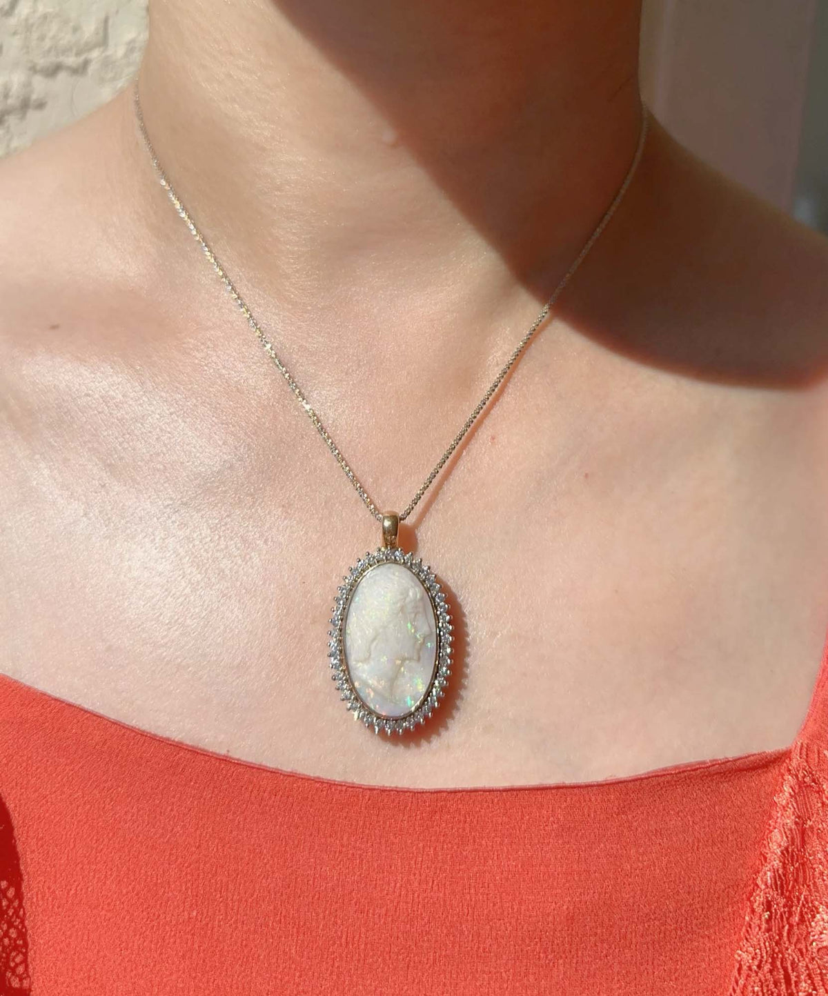8.19ct Australian Opal Carving with Diamond Halo Convertible Pendant Brooch Platinum 18K Gold 10g+ R4650 Gold 10g+ R4650 Aurora Designer