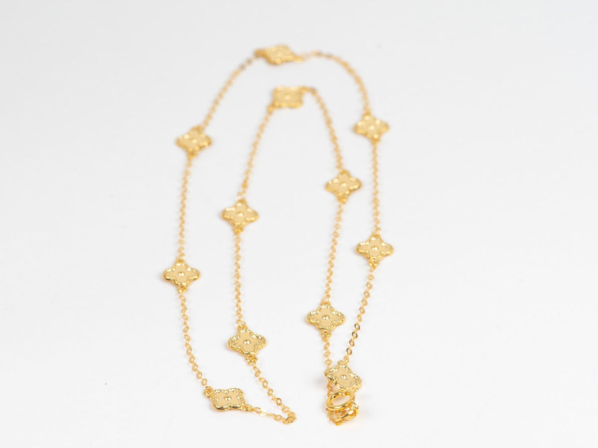18K Gold Sparkle Clover Flower Necklace Chain Light Weight ~1.2g R4653 Aurora Designer