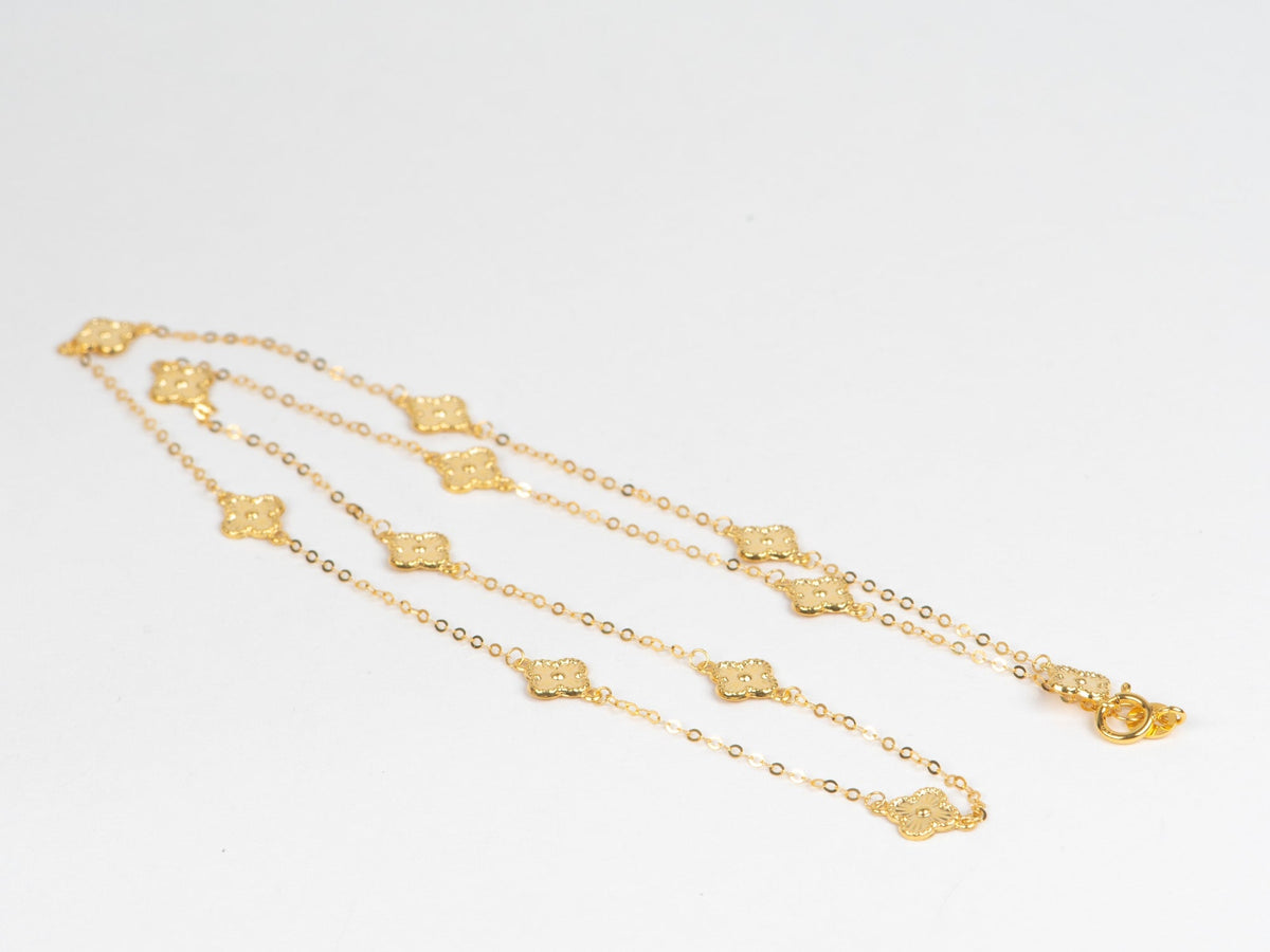 18K Gold Sparkle Clover Flower Necklace Chain Light Weight ~1.2g R4653 Aurora Designer