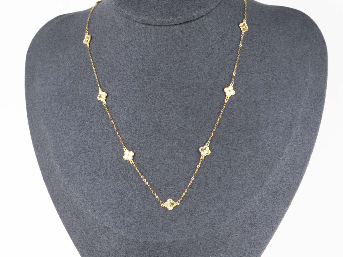 18K Gold Sparkle Clover Flower Necklace Chain Light Weight ~1.2g R4653 Aurora Designer