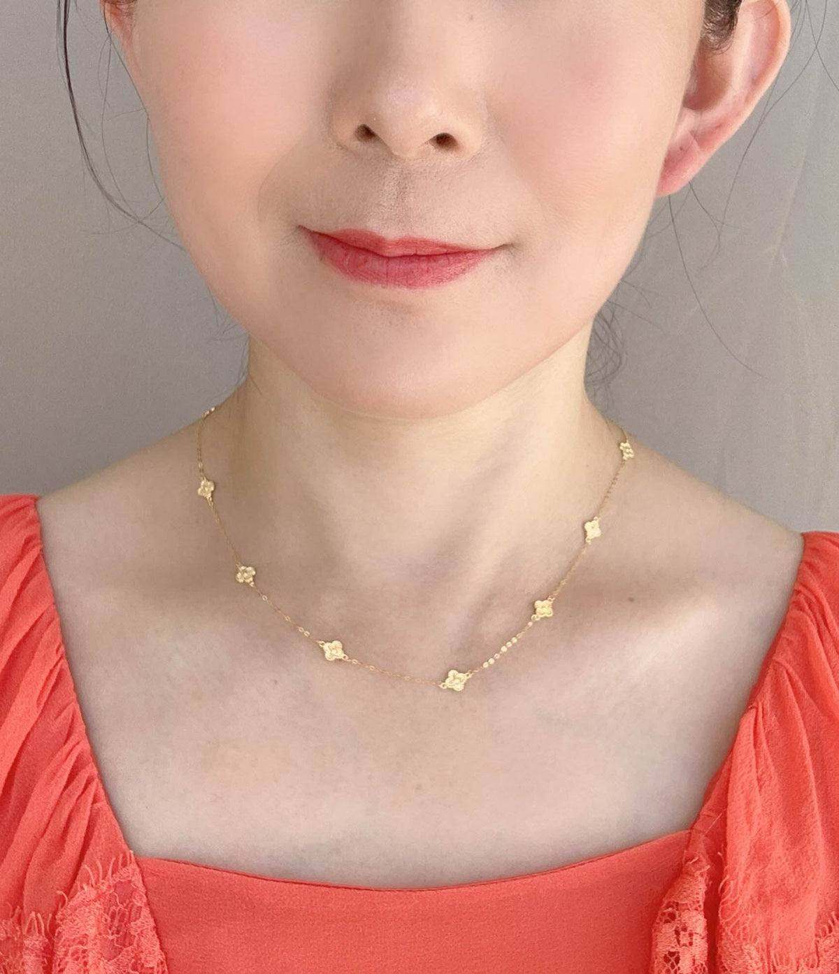 18K Gold Sparkle Clover Flower Necklace Chain Light Weight ~1.2g R4653 Aurora Designer