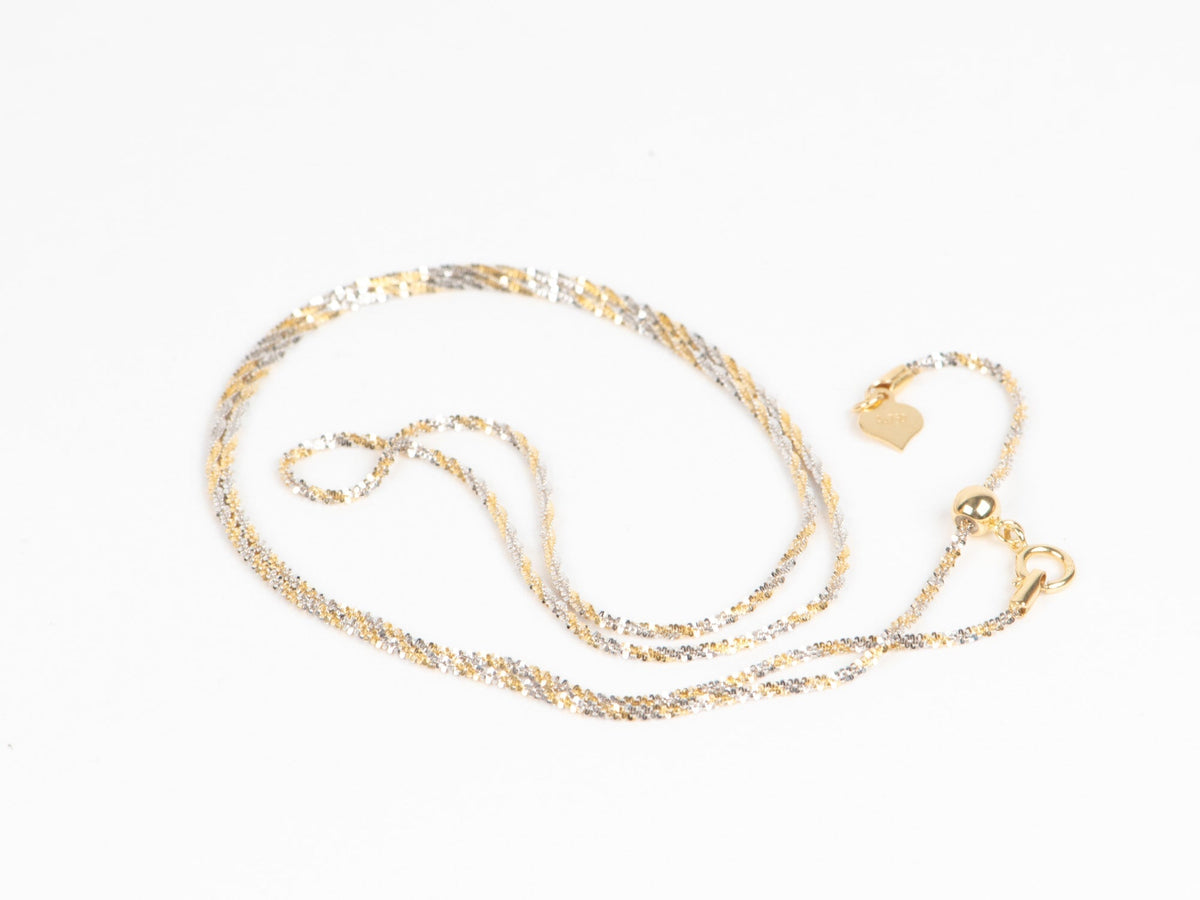18K Gold Dual Tone Sparkle Chain Necklace 18" Fully Adjustable 2g+ R4654 Aurora Designer