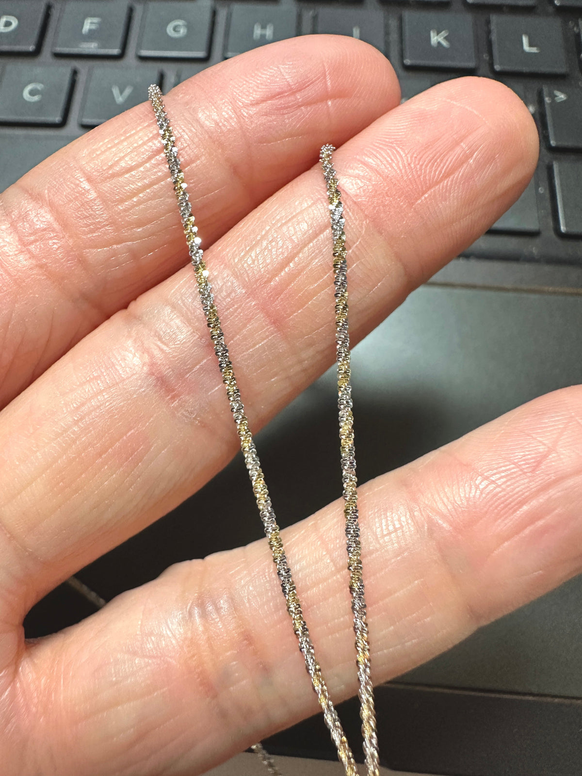 18K Gold Dual Tone Sparkle Chain Necklace 18" Fully Adjustable 2g+ R4654 Aurora Designer