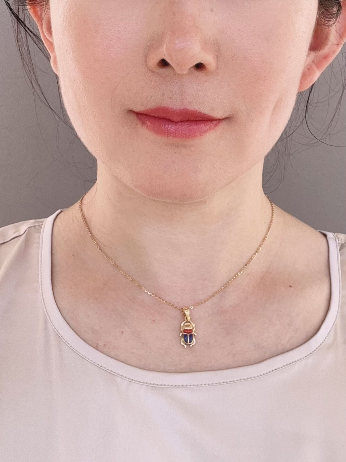 18K Gold Egyptian Scarab Pendant with Lapis and Coral R4657 Aurora Designer